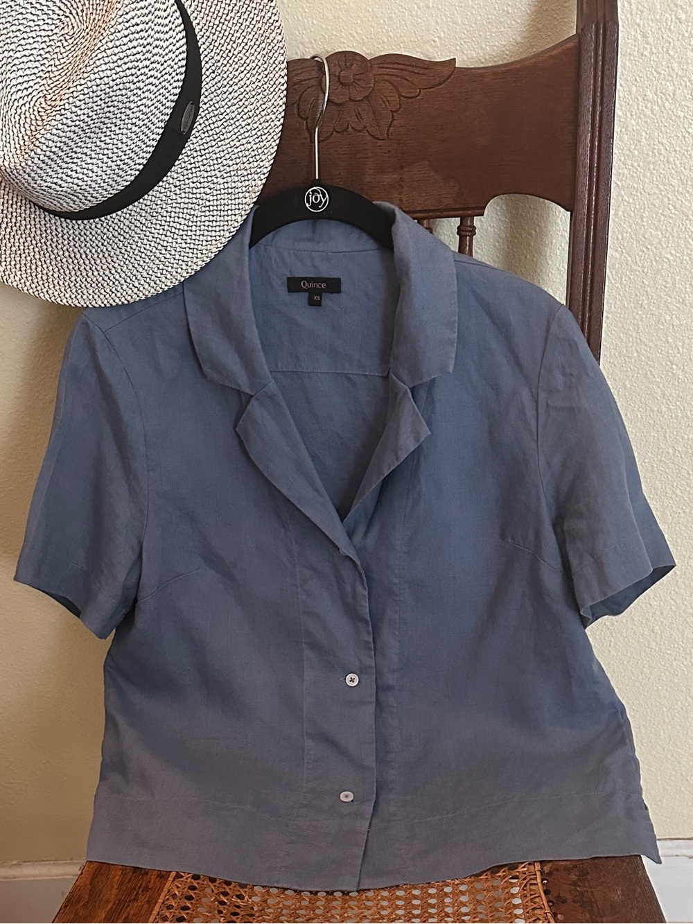 Quince Moonstone Blue Short-Sleeve Button-Front Linen Shirt